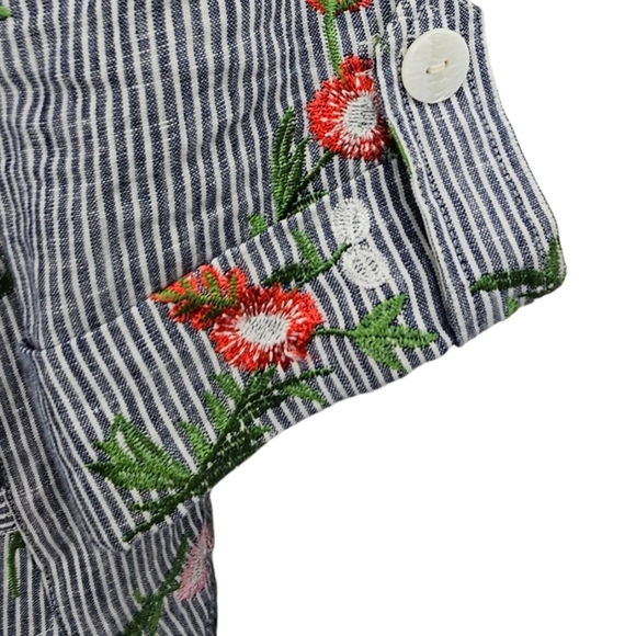 JOHN•MARK Blue & White Striped Linen Floral Embroidered Tunic Size S - Picture 13 of 16